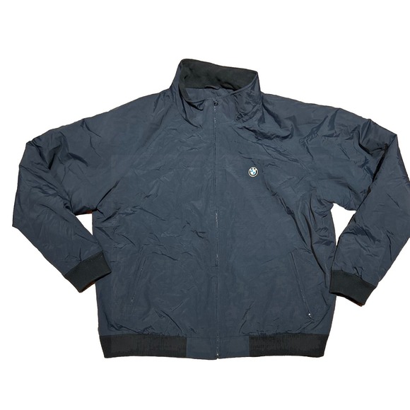 BMW Bomber‎ Jacket Full Zip Mens 3XL Windbreaker Fleece Lined Racer Fitted Logo - Picture 2 of 9
